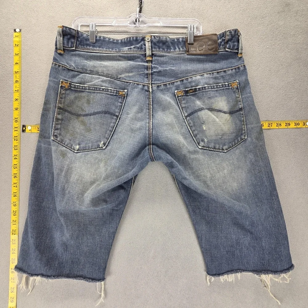 Lee Shorts Mens 38 Blue Denim Selvedge Nitro Bermuda Cutoff Jorts 15